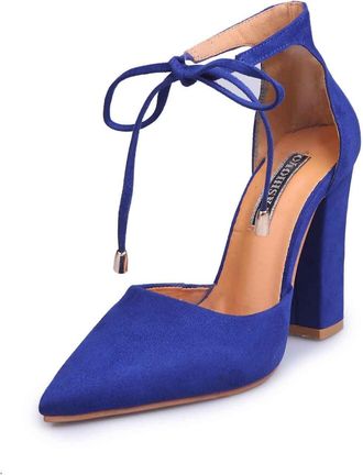 Generic Elegant High Heels for Women Stylish Lace Up Pointed Toe Chunky Suede Heels for Versatile Comfort and Elegance, blue, 8.5 UK