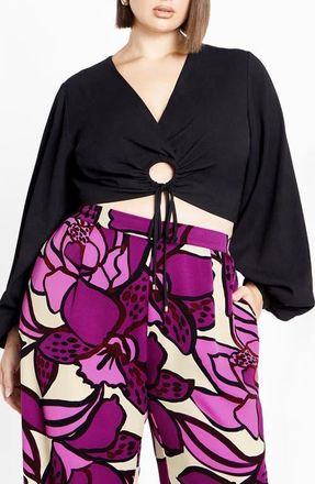 City Chic Selene Keyhole Crop Top in Black at Nordstrom, Size Xxl