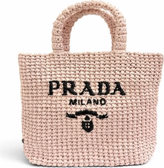 Prada Black Pink Raffia Handbag Tote Bag (Pre-Owned)