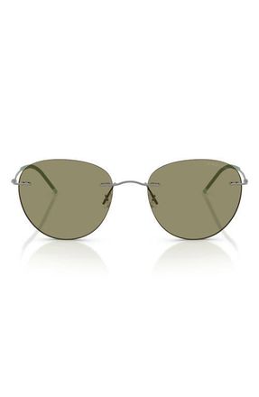 Armani 53mm Round Sunglasses in Matte Gunmetal /Green at Nordstrom