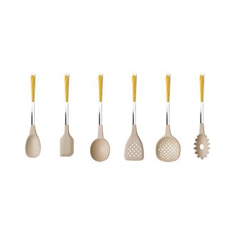 Neva Juego 6 utensilios de cocina acero inoxidable con mango efecto madera