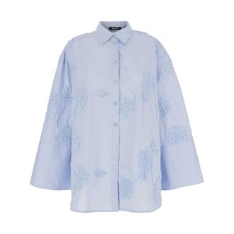 Rotate ROTATE Birger Christensen, Shirts, female, Blue, Size: M Blue Floral Embroidered Classic Collar Shirt
