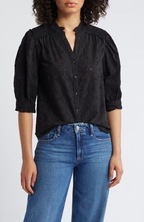 Wit & Wisdom Embroidered Eyelet Button-Up Shirt in Black at Nordstrom Rack, Size X-Small