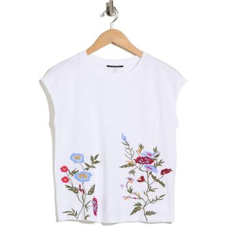 T Tahari Floral Embroidered Cap Sleeve Top in White at Nordstrom Rack, Size X-Small