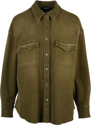 Dondup Overhemden, Dames, Groen, L, Denim, Uitlopend denim shirt
