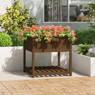 Berkfield Home Planter with Shelf Honey Brown 82.5x82.5x81 cm Solid Wood Pine
