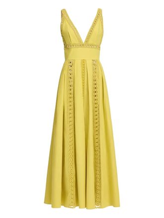 Elie Saab v-neck midi dress - women - Polyester/Organic Cotton - 38 - Yellow