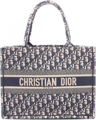 Dior Beige Navy Canvas Handbag Tote Bag (Pre-Owned)