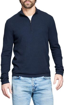 Billy Reid Fine Guage Texture Cotton Blend Quarter Zip Sweater in Carbon Blue at Nordstrom, Size Xx-Large