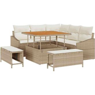 vidaXL Vidaxl - Conjunto De Sof&aacute; De Jard&iacute;n Con Coj&iacute;n 8 Pcs Beige Polirat&aacute;n