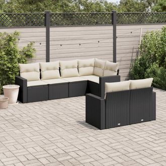 vidaXL Set De Comedor De Jard&iacute;n 7 Pzas Y Cojines Rat&aacute;n Sint&eacute;tico Negro Vidaxl