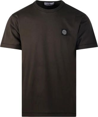 Stone Island Tops, Heren, Bruin, S, Katoen, Slim-fit T-shirt met kompaspatch