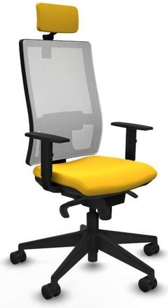 Piqueras y Crespo Piqueras Y Crespo - Horna sincro malla blanca similpiel amarillo brazos 1D base piramidal cabecero 2D ruedas 65mm nailon