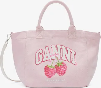 Ganni White Small Tote Bag in Pink