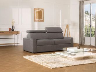 Vente-Unique Divano letto a ribalta 4 posti in tessuto Grigio - Materasso larghezza 160 cm - Spessore 22 cm - VIZIR
