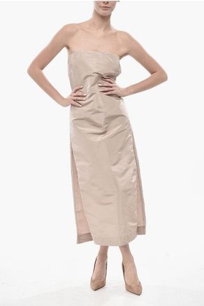 Super Blond Silk Organza Strapless Sheath Dress With Side Slits size 38