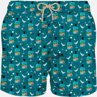 MC2 Saint Barth Man Light Fabric Swim Shorts With Portofino Gin Print Portofino Dry Gin Special Edition