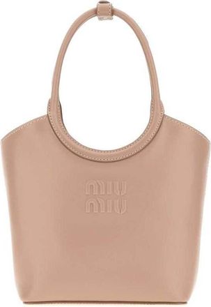 Miu Miu Embossed Logo Leather Shoulder Bag Beige