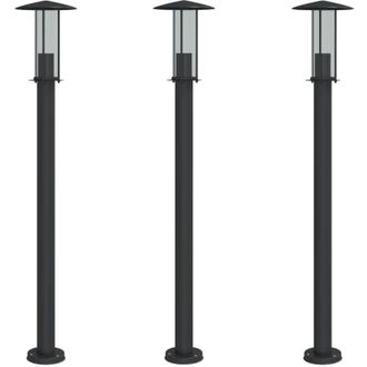 vidaXL L&aacute;mparas De Suelo Exterior 3 Uds Acero Inoxidable Negro 100 Cm Vidaxl