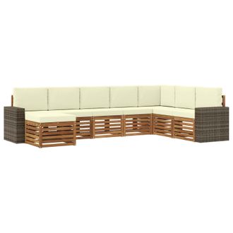 vidaXL Conjunto De Sof&aacute;s De Exterior Con Coj&iacute;n 8 Pcs Natural Y Crema Vidaxl