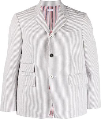 Thom Browne Jassen, Heren, Grijs, L, Katoen, Blazer in Seersucker