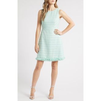 Eliza J Fringe Detail Sleeveless Tweed A-Line Dress in Mint at Nordstrom Rack, Size 14