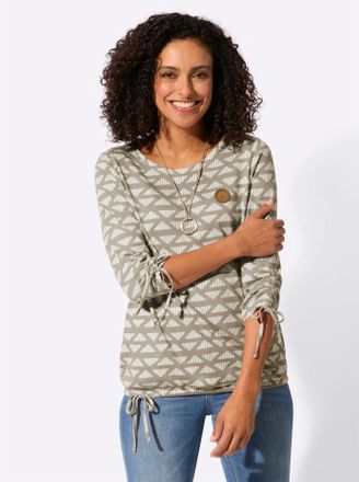Casual Looks 3/4-Arm-Shirt CASUAL LOOKS Shirt, Damen, Gr. 36, schlamm, ecru, bedruckt, 50% Baumwolle, 50% Modal, gemustert, mehrfarbig, Rundhals, Shirts 3/4-Arm-Sh