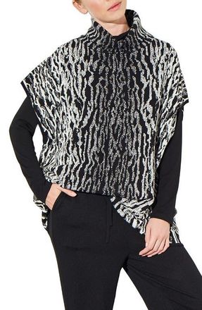 Ming Wang Animal Print Turtleneck Sweater in Black/Ivory at Nordstrom, Size Small