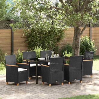 vidaXL Conjunto De Comedor De Jard&iacute;n 7 Pcs Negro Rat&aacute;n Sint&eacute;tico Vidaxl