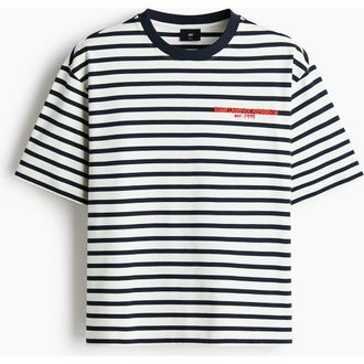 H&M Loose Fit Cotton T-shirt in White/striped at Nordstrom, Size Xx-Large