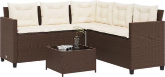 vidaXL Sof&aacute; De Jard&iacute;n En Forma De L Con Mesa Y Cojines Rat&aacute;n Pe Marr&oacute;n Vidaxl