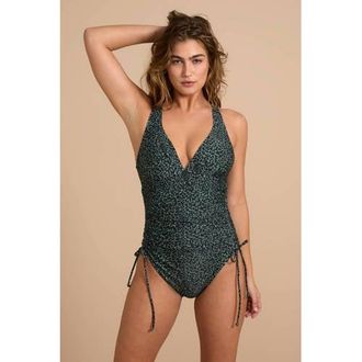 Beachwaver Co. corrigerend badpak met beugel groen/zwart