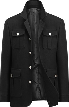 AlltheMen Mens Wool Trench Coat Casual Peacoat Winter Warm Jacket Regular Fit Overcoat Black 3XL