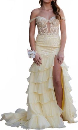 Sherri Hill Off The Shoulder Fitted Prom Dress In Yellow