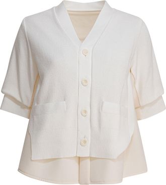 sacai V-Neck Sweater Knitwear Bianco-Donna