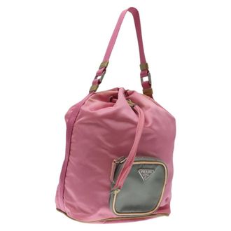 Prada Drawstring Bucket Bag Tessuto Pink Nylon Handbag (Pre-Owned)