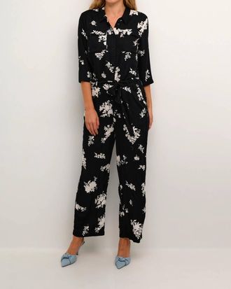 Kaffe Rutie Three Quarter Sleeve Jumpsuit In Black White Flower Print