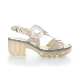 FLY London TEWA573FLY Laminato Leather Womens Heels Sandals - Sahara Silver - Size:UK 5