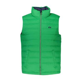 La Martina La Martina, Vests, male, Green, Size: XL Embroidered Sleeveless Polyamide Jacket with Zip