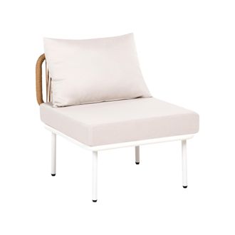 Beliani Sill&oacute;n Modular Moderno De Metal Y Rat&aacute;n Sint&eacute;tico Tapizado De Tela Jard&iacute;n Terraza Beige Claro Baucina