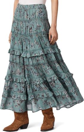 AllSaints Talia Floral Tiered Skirt in Vine Lake Blue at Nordstrom, Size 12 Us