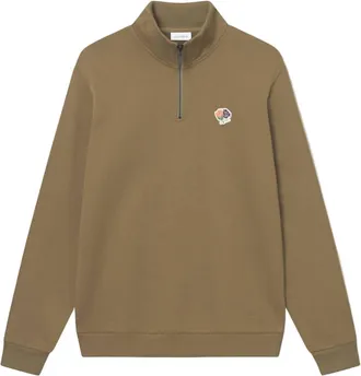 Les Deux Mens Felipe Patch Half-Zip Sweatshirt In Olive