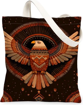 Generic Eagle Canvas Tote Bags, Artistic Bird Design Reusable Grocery Bags, Autumn Vintage Lightweight Washable Shoulder Strap Canv, Brown, 13x15 Inch