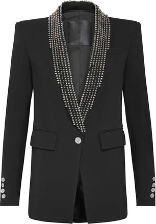 Philipp Plein Viscose Blend Crepe Blazer - Dames - Blazers - Zwart - L - Satijn - Jassen