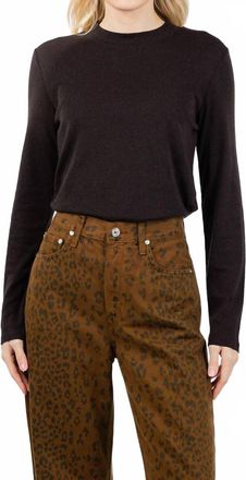 Repeat Wool Blend Crew Top In Dark Brown