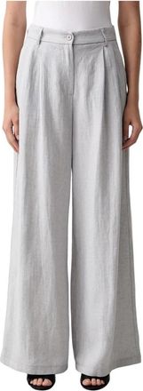 Vicolo Wijde Broek - Dames - Wijde Broeken - Grijs - M - Linnen - Broeken