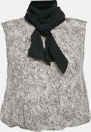 Elisabetta Franchi Black/white Printed Silk Bow Neck Top