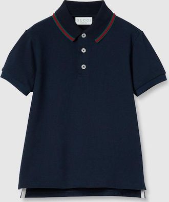 Gucci Kids - Cotton Polo Top With Web, Size 10 years, Blue, Ready-to-wear
