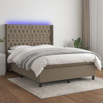 vidaXL Vidaxl - Cama Box Spring Colch&oacute;n Y Luces Led Tela Gris Taupe 140x200 Cm