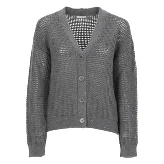 PESERICO Truien & Vesten, Dames, Grijs, M, Pailletten, Openwork Cardigan met pailletten